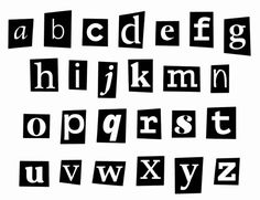 black and white alphabets with letters cut out from them, all in different sizes