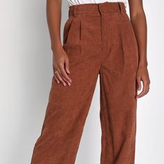 Darling Destiny, Extra-Small. Just Barely Too Small For Me (At 5'6'' 130lb) And They Would Not Accept Returns Or Exchanges As It Was On Sale At The Time. Brown High-waisted Corduroy Pants, Brown Corduroy Pants For Work, Lulu Pants, High Waisted Wide Leg Pants, As It Was, Rust Orange, Destiny, Wide Leg Pants, Pant Jumpsuit