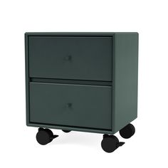 an image of two drawers with wheels on the bottom one is green and the other is black