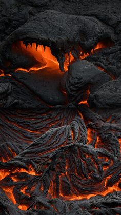 the lava is glowing orange and red