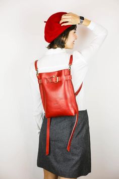 Leather Crossbody Bag, Leather Purse, Red Leather Bag, Backpack Purse, Leather Backpack Red Satchel Backpack With Adjustable Strap, Red Crossbody Backpack For Travel, Red Shoulder Bag Backpack For Travel, Everyday Leather Shoulder Backpack With Phone Bag, Red Leather Satchel Backpack For Travel, Red Leather Satchel Backpack For Daily Use, Red Travel Bucket Bag With Mobile Phone Holder, Daily Shoulder Bag With Detachable Strap As Backpack, Red Leather Shoulder Backpack For Everyday