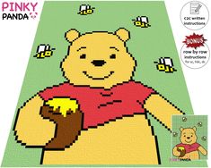 an image of a cartoon bear with bees on it's chest and the words pinky panda written in yellow