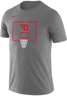 Keep cool while showing your Dayton Flyers spirit in this Grey Legend T Shirt. This Short Sleeve is the perfect Tee for working out, heading to class, or cheering on the Flyers. Featuring a heathered screen print of Flyers logo on center chest, there's no mistaking your Dayton Flyers pride in this Flyers Legend T Shirt! Dri-FIT fabric, Self-fabric neckband, Rib crew neck with interior taping, Streamlined athletic fit, Swoosh trademark screen-printed on the left chest, Screen print graphic, Dri-F Collegiate Athletic Heather Tops For Sports Events, Athletic Heather Moisture-wicking Tops For Sports, Moisture-wicking Athletic Heather Top For Sports, Athletic Heather Collegiate Sports Top, Collegiate Athletic Heather Tops For Fan Gear, Gray Fan Apparel Tops For Sports Events, Athletic Heather Team Spirit Sports Top, Collegiate Gray Tops For Sports Events, Gray Collegiate Tops For Sports Events