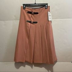 This Is A Zara Woman Box Pleated Midi Kilt Buckle Skirt Size Small Pink Blusn Nwt Leather A Line Skirt, Buckle Skirt, Pink Floral Skirt, White Long Skirt, Black Skater Skirts, White Striped Skirt, Long Denim Skirt, Basic Skirt, Textured Skirt