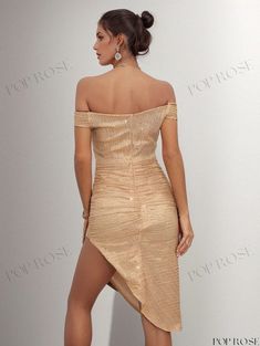 Poprose - Sparkling Sequined Party Gown with Off-the-Shoulder Design Off-shoulder Evening Dress For Banquets And Party Season, Off-shoulder Strapless Dress For Prom And Party Season, Strapless Dress For Prom Party Season, Off-shoulder Evening Dress For Cocktail Parties, Off-shoulder Cocktail Evening Dress, Fitted Off-shoulder Dress For Party, Gold Off-shoulder Dresses For Night Out, Evening Party Strapless Off-shoulder Dress, Off-shoulder Evening Dress For Cocktail Holiday