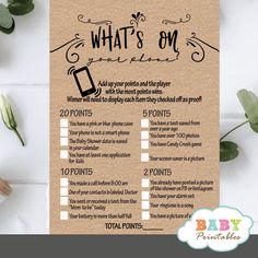 what's on baby shower game printable