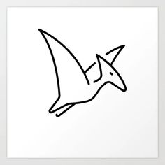 a black and white drawing of an origami bird on a white background art print