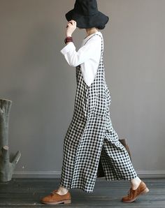 Features: 100%Linen Casual Plaid Pockets Loose Size: Free Size Waist to bottom : 105cm/41.33"; hips 118cm/46.46" Thighs 76cm29.92" Full Length Cotton Overalls For Summer, Summer Full Length Cotton Overalls, White Bib Front Jumpsuit For Summer, White Bib Front Jumpsuits And Rompers For Summer, Summer White Bib Front Jumpsuits And Rompers, Summer Long Sleeve Relaxed Fit Overalls, Cotton Long Sleeve Summer Overalls, Summer Cotton Long Sleeve Overalls, White Summer Jumpsuit With Bib Front