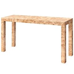 a marbled wooden table with two legs and a long rectangular design on the top