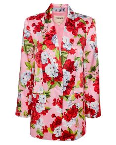 Shell: 58% viscose, 42% rayon Lining: 100% polyester Oversized fit Long sleeves Peak lapels Side flap welt pockets Button-front closure Fully lined Dry clean only Relaxed Blazer, Pretty Pink, Welt Pockets, Cotton Candy, Welt Pocket, Oversized Fits, Hydrangea, Coats Jackets, Dry Clean