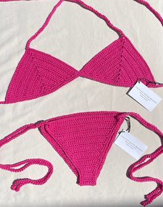 Artemisia Crochet Bikini Set Handcrafted item- each stitch is carefully designed with special attention to detail Made to order Cup Measurements (width and height): A Cup- 4x7" B Cup- 5x8" C Cup- 5x8.5" D Cup- 5.5x9" Please select clothing size XS S, M, L for bottoms Washing instructions: Hand wash with cold water, lay flat to dry Materials: 100% Mercerized Cotton Stretch Crochet Swimwear For Swimming, Fitted Crochet Swimwear, Crochet Stretch Triangle Top Swimwear, Crochet Swimwear For Swimming, Fitted Crochet Swimwear For Swimming, Pink Crochet Swimwear For Vacation, Handmade Pink Swimwear For Vacation, Handmade Pink Swimwear For The Beach, Handmade Fitted Swimwear For Poolside