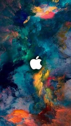 an apple logo is shown on the back of a colorful iphone wallpaper that appears to be painted