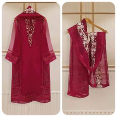 "Two piece pure organza embroidered shirt with dupatta length: 45\" dupatta fabric: organza" Festive Naqshi Embroidered Organza Kurta, Party Wear Organza Kurta With Dabka Detailing, Party Wear Organza Kurta With Dabka, Party Wear Kurta With Dabka On Organza, Festive Organza Kurta With Naqshi Detailing, Designer Georgette Unstitched Suit With Naqshi, Party Wear Dabka Kurta In Organza, Eid Party Wear Organza Churidar, Unstitched Cambric Kurta For Party