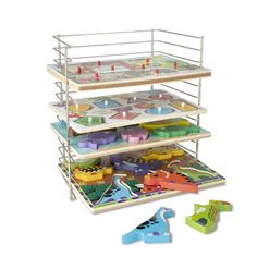 three tiered trays with toys in them