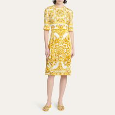 Dolce&Gabbana printed charmeuse dress Round neckline Elbow-length sleeves Side seam pockets A-line silhouette Knee length Back zip Silk/spandex Made in Italy Charmeuse Dress, Elbow Length Sleeve, Bergdorf Goodman, Round Neckline, A Line Dress, Knee Length, Dolce And Gabbana, Tops Designs, A Line