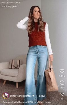 Moda Jeans, Early Fall, Women Denim Jeans, Jeans Women, Casual Fall Outfits, Knit Vest, Outfits Casuales, Casual Fall, Passion For Fashion