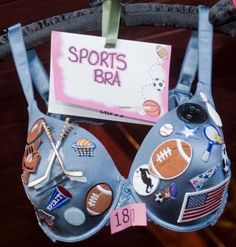 A decorated "sports bra" for the Artful Bra auction is shown at Blue Chip Restaurant & bar in Danbury. Decorated bras were donated by people... Art Fundraiser, October Pink, Diy Bra