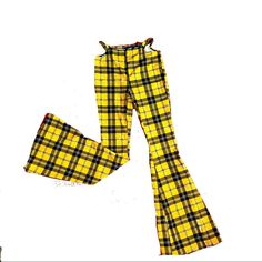 Just Polly Plaid Flare Pants Bell-Bottoms Style : Jp10851r Condition : Nwt Size : Juniors Small - Refer To Measurements Fabric : Polyester Spandex (Lightweight And Moderately Stretchable) Made In The Usa Measurements Taken Flat : Waist : 13” Unstretched Rise : 10” Hip: 15” Inseam : 33” Bell Opening : 16” Please View Measurements To Ensure Proper Fit ** Shipping-Orders Are Shipped Same Day Or Next Business Day. I Can Not Control Ship Time Once The Item Leaves My Care. Please Keep This In Mind Whe Y2k Style Bottoms For Summer Concert, Y2k Style Bottoms For Fall Concert, Y2k Style Fall Bottoms For Concert, Y2k Stretch Bottoms For Alternative Fashion, Fitted Pants For Alternative Summer Fashion, Summer Alternative Fashion Fitted Pants, Y2k Style Yellow Summer Bottoms, Yellow Y2k Style Summer Bottoms, Fitted Cotton Pants For Concerts