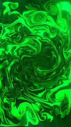 an abstract green and black background with swirly lines in the center, as well as swirling shapes