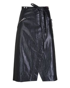 Phillip Lim Black Textured Faux Leather Wrap Skirt – Stanley Korshak Leather Wrap Skirt, Bridal Salon, Black Textures, Leather Wraps, Phillip Lim, Wrap Skirt, Asymmetric Hem, Side Zip, High Rise