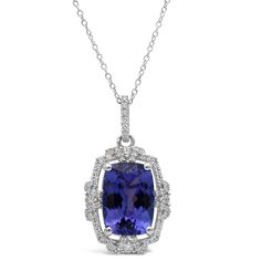 Metal: 14K White Gold Gemstones: 7.75 Cts. Tanzanite 0.55 Cts. Diamond Classic Formal Gemstones With Diamond Accents, Formal Multi-stone Cubic Zirconia Gemstones, Dazzling Multi-stone Gemstones For Formal Occasions, Formal Tanzanite Jewelry With Diamond Accents, Dazzling Formal Gemstones With Diamond Accents, Formal Dazzling Gemstones With Diamond Accents, Formal Multi-stone Cushion Cut Jewelry, Timeless Tanzanite Formal Jewelry, Classic Tanzanite Jewelry For Formal Occasions