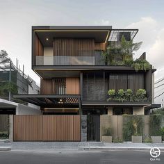 an apartment building with plants growing on the balconies