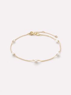 Gold Pearl Bracelet - Gold Pearl Station Bracelet Classic Everyday Pearl Chain Bracelets, Classic Yellow Gold Bracelets With Pearl Drop, Classic Yellow Gold Bracelet With Pearl Drop, Everyday Yellow Gold Bracelets With Pearl Chain, Everyday Yellow Gold Pearl Chain Bracelets, Yellow Gold Minimalist Pearl Bracelet, Delicate Yellow Gold Pearl Chain Bracelet, Minimalist Yellow Gold Bracelet With Pearl Charm, Minimalist Yellow Gold Pearl Chain Bracelet