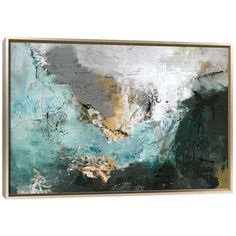 an abstract painting with green and gold colors on the canvas, it is very nice to use