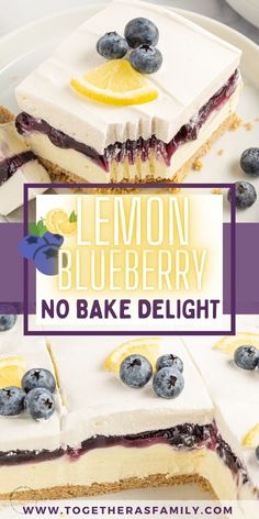 lemon blueberry no bake delight cake on a plate