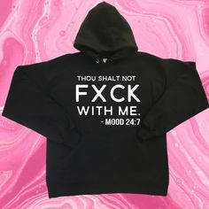 Long Sleeve Black Graphic Hoodie. New Without Tags. "Thou Shall Not Fxck With Me" White Vinyl Lettering On Chest/Torso Of The Hoodie. Hoodies Made To Order. Designs Made Using Htv. Hanes Brand 50/50 Polyester/Cotton Sizes Available: S - 2xl Small Body Width: 20 Inches Body Length: 26.5 Inches Sleeve Length: 24.38 Inches Medium Body Width: 22 Inches Body Length: 27.5 Inches Sleeve Length: 24.63 Inches Large Body Width: 24 Inches Body Length: 28.5 Inches Sleeve Length: 24.24 Inches X-Large Body Wi Black Relaxed Fit Hoodie, Pre-shrunk, Pre-shrunk Black Hoodie For Fall, Black Pre-shrunk Hoodie For Fall, Pre-shrunk Black Hoodie For Winter, Black Pre-shrunk Hoodie For Winter, Black Pre-shrunk Casual Hoodie, Black Casual Pre-shrunk Hoodie, Winter Black Pre-shrunk Hoodie, Black Winter Hoodie With Slogan