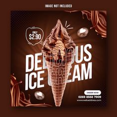 an ice cream advertisement with chocolate swirls