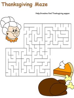 a thanksgiving maze with an image of a turkey and a piece of pie on it