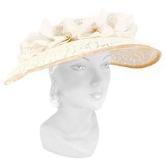 1950s Cream Lace Picture Hat For Sale at 1stDibs Luxury Vintage Cream Hat, Vintage Cream Fascinator For Royal Ascot, Cream Vintage Fascinator For Royal Ascot, Cream Costume Hats And Headpieces For Church, Cream Mini Hats For Vintage Events, Cream Brimmed Cloche Hat For Evening, Adjustable Cream Hat For Evening, Vintage Cream Headpieces For Vintage Events, Vintage Cream Fascinator For Evening