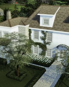 an artist's rendering of a large white house in the middle of a garden