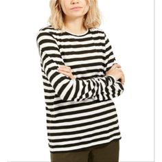 Michael Kors Womens Striped Long Sleeve Jewel Neck T-Shirt Casual Top.. Michael Kors Cotton Crew Neck Top, Michael Kors Cotton Crew Neck T-shirt, Michael Kors Black Crew Neck Top, Michael Kors Cotton Tops For Spring, Metallic Blouses, Blouse Tank Top, Long Sleeve Striped Top, Animal Print Blouse, Jewel Neck