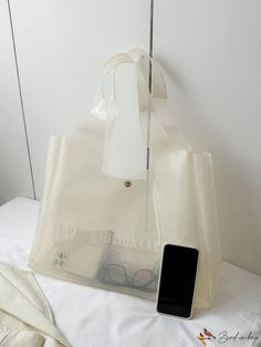 BirdinBag - Spacious Clear Beach Tote with Shoulder Strap Trendy Clear Shoulder Bag For Beach, Trendy Clear Shoulder Bag For The Beach, Large Capacity Clear Bags For Beach, Clear Shoulder Bag For Beach, Casual Clear Beach Bag, Clear Everyday Bags For Summer, Clear Beaches, Perfect Beach Bag, Beige Pattern