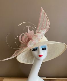 "Three layers of sinamay hat with Large sinamay bow, elegant, light and comfortable to wear. Head size is about 22.5\" unless otherwise requested. All hats include a sizing band to adjust for a comfortable fit.  Key Features: Wide brim Appr: 5-5.5\" Head Grith Appr: 22.5\" and adjustable to fit sizes smaller than 22.5\" Crown Deep Appr: 4-4.5\" Processing Time: 1-3 business days Warm tips:  ❤️Group discount on 3 or more pieces, please contact me for further information on group discount. ❤️Due t Luxury Pink Costume Hat For Races, Luxury Pink Hat For Races, Luxury Pink Top Hat For Royal Ascot, Art Hats, Ascot Horse Racing, Big Hats, Wedding Tea Party, Sinamay Hat, Easter Wedding