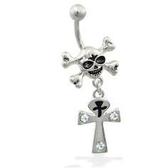 Skull Belly Ring with Dangling Ankh.  #piercing #piercingjewelry #jewelry #bodypiercing #bodyjewelry ♥ $0.99 via OnlinePiercingShop.com Belly Ring Jewelry, Goth Belly Piercing, Gothic Navel Piercing, Cheap Gothic Silver Belly Rings, Halloween Belly Button Rings, Adjustable Gothic Metal Belly Rings, Pixel Tattoo, Belly Piercings, Belly Piercing Ring