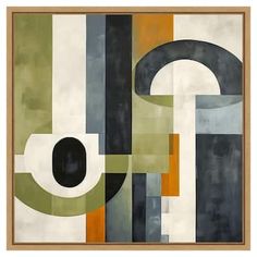 an abstract painting with black, white, green and orange colors on the bottom half of it