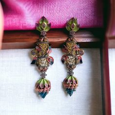 American diamond Floral Paint Shaded Jhumka Cz Earrings. . American Diamond Necklaces, Oxidized Necklace, Polki Necklace, Western Earrings, Ethnic Necklaces, Paint Shades, Kundan Necklaces, Ethnic Earrings, Cz Earrings