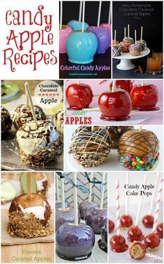 many different candies and desserts are arranged in this collage with the words candy apple recipes