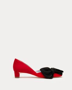 McCall Grace Velvet Bow Mini Block Heel Red Velvet Shoe, Velvet Block Heels, Pom Pom Sandals, Outfit Simple, Frances Valentine, Velvet Shoes, Red High Heels, Bold Jewelry, Popular Shoes