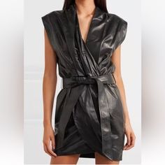 In Excellent Condition, Missing Leather Wrap Belt Fr Sz 34 Luxury Black Belted Dress, Luxury Black Mini Dress For Spring, Leather Wrap Belt, Wrap Belt, Xs Dresses, Leather Wraps, Dresses Xs, Colorful Dresses, Womens Dresses