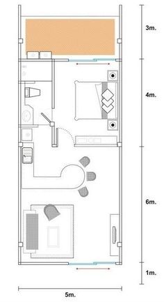 the floor plan for a studio apartment with one bedroom and an attached bathroom, which is also