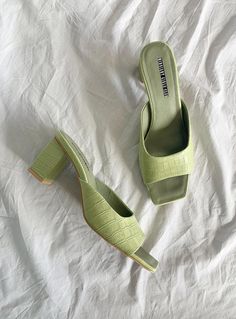 Low heels Princess Polly exclusive Croc print Single upper Rectangular heel Squared toe Man made upper, lining & sole Heel height: 7cm / 2.75” Mint Green Aesthetic, Dr Shoes, Online Shop Accessories, Croc Print, Shoe Inspo, Aesthetic Shoes, Everyday Accessories, Mode Inspo, Buy Now Pay Later