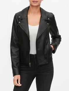 Faux Leather Moto Jacket | Gap Factory Leather Weave, Faux Leather Moto Jacket, Leather Weaving, Leather Moto, Leather Moto Jacket, Moto Jacket, Front Zipper, Gap, Coats Jackets