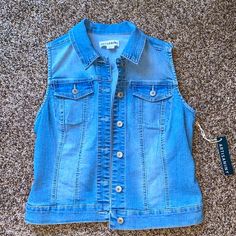 Nwt A Loose And Long Medium Casual Stretch Denim Vest With Pockets, Casual Stretch Denim Vest In Medium Wash, Casual Medium Wash Stretch Denim Vest, Spring Stretch Denim Vest In Medium Wash, Women Artisans, Denim Vest, Color Blue, Jackets & Coats, Jackets For Women