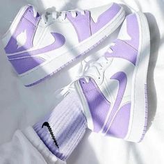 Custom Air Jordan 1 Lavender - shecustomize Custom Air Jordan 1, Air Jordan 1, Jordan 1, Air Jordan, Jordan, Lavender, Socks, Brand New, Nike