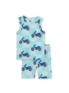 We put so much thought and care into crafting the perfect pajamas for kids. This tank pajama set hits all the right notes because it feels dreamily cozy to wear--made of 100% cotton rib that's been brushed on the inside so it's extra soft. Our in-house designers created a fun, nature-inspired print that will send them sailing off to happy dreamland. Top is above thigh length. Bottom is above knee length. Cotton Sleeveless Bedtime Sets, Sleeveless Cotton Bedtime Sets, Playful Sleeveless Cotton Sleepwear, Blue Sleeveless Sleepover Set, Blue Sleeveless Set For Sleepovers, Pajamas For Kids, Boy Pajamas, Maasai Mara, Boys Sleepwear