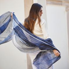 Auro Navy Scarf has a beautiful translucent appeal , created by the natural texture of linen which is beautifully handwoven in unique pattern to make the undyed ( white portion ) stand out. Classic in appeal , this piece is a timeless accessory. The dyes used are 100% certified Eco Friendly Swiss dyes making this piece completely biodegradable in nature.Soft in hand feel this light weight translucent scarf is easy to blend in with most outfits and perfect gift or personal wear accessory for indo Scarf Photography, Navy Scarf, Black Silk Scarf, Felt Pouch, Linen Scarf, Hooded Baby Towel, Cotton Pouch, Linen Scarves, Linen Quilt